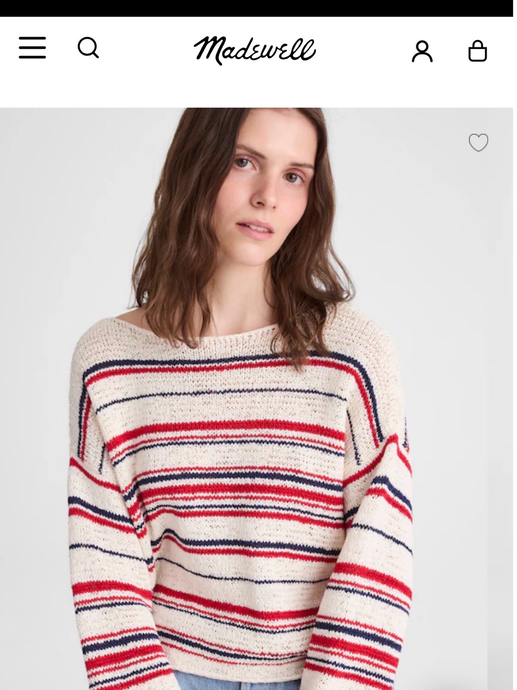 Madewell Cream Crewneck Sweater With Red & Navy Stripes